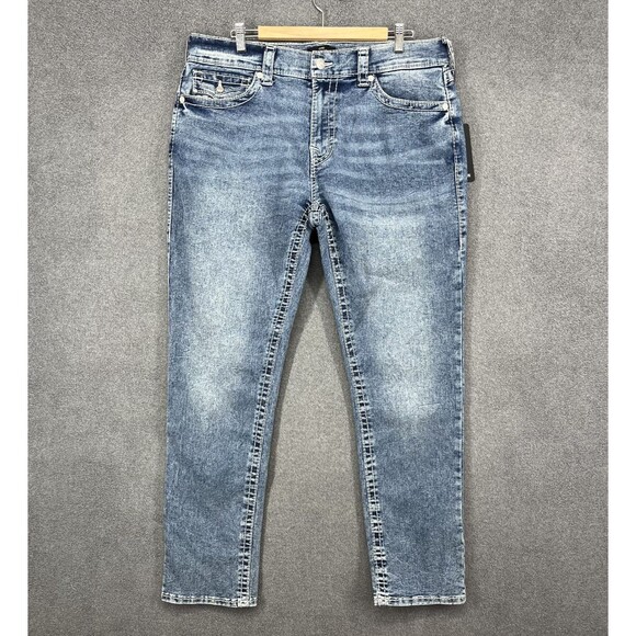 True Religion Jeans Mens 36 X 32 Blue Geno Relaxed Slim Light Mellow Wash - Picture 1 of 16